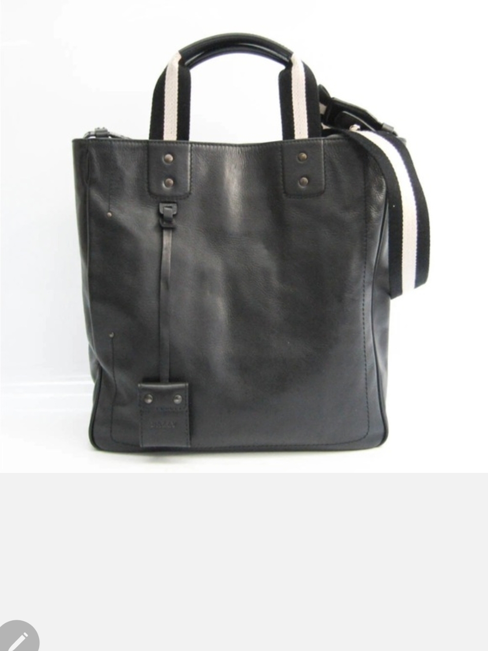 Bally Black Leather Laptop Tote with Contrasting Striped Strap
